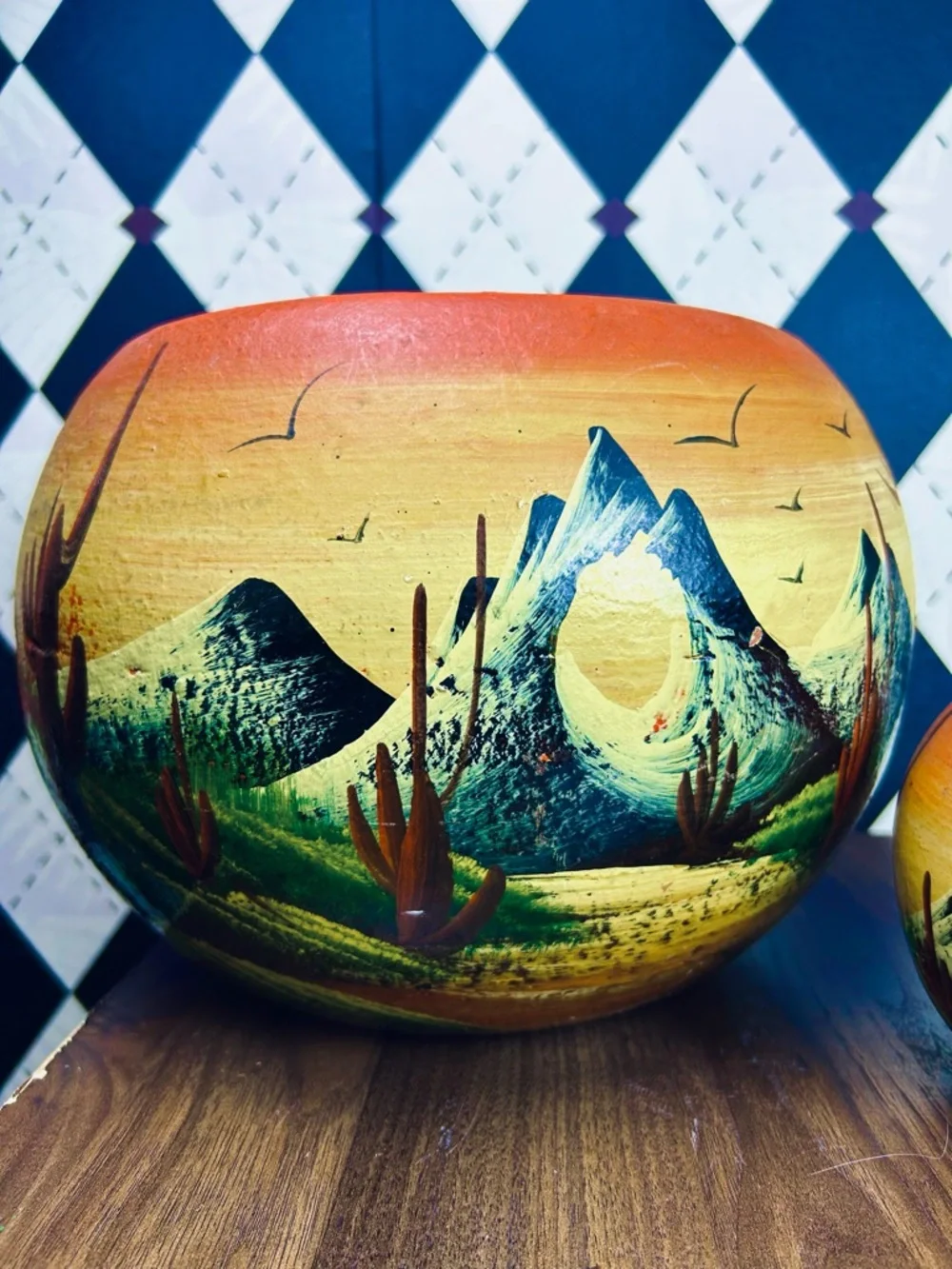 1970s Mexican Desert Landscape Planters Hand Painted Clay Pottery Southwestern - Picture 4 of 12